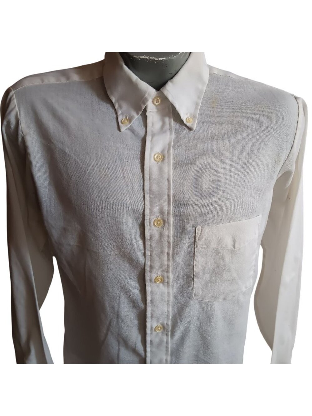 1970's Vintage Mens Large Oxford Shirt Button-Up Lazy Dad Lawyer Distressed 16.5